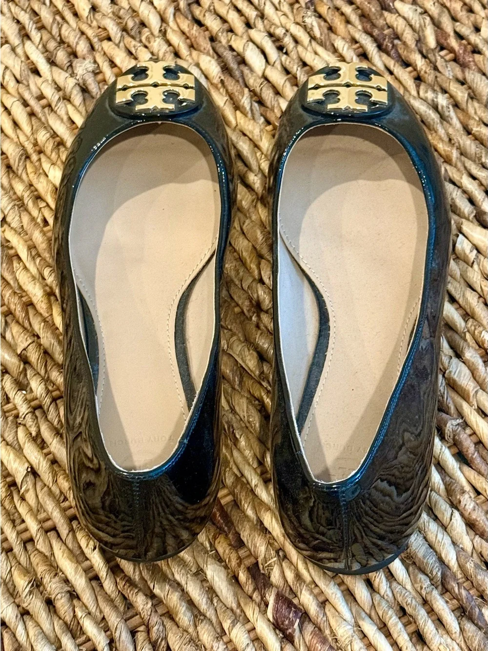 Tory Burch Black Patent Logo Ballet Flats